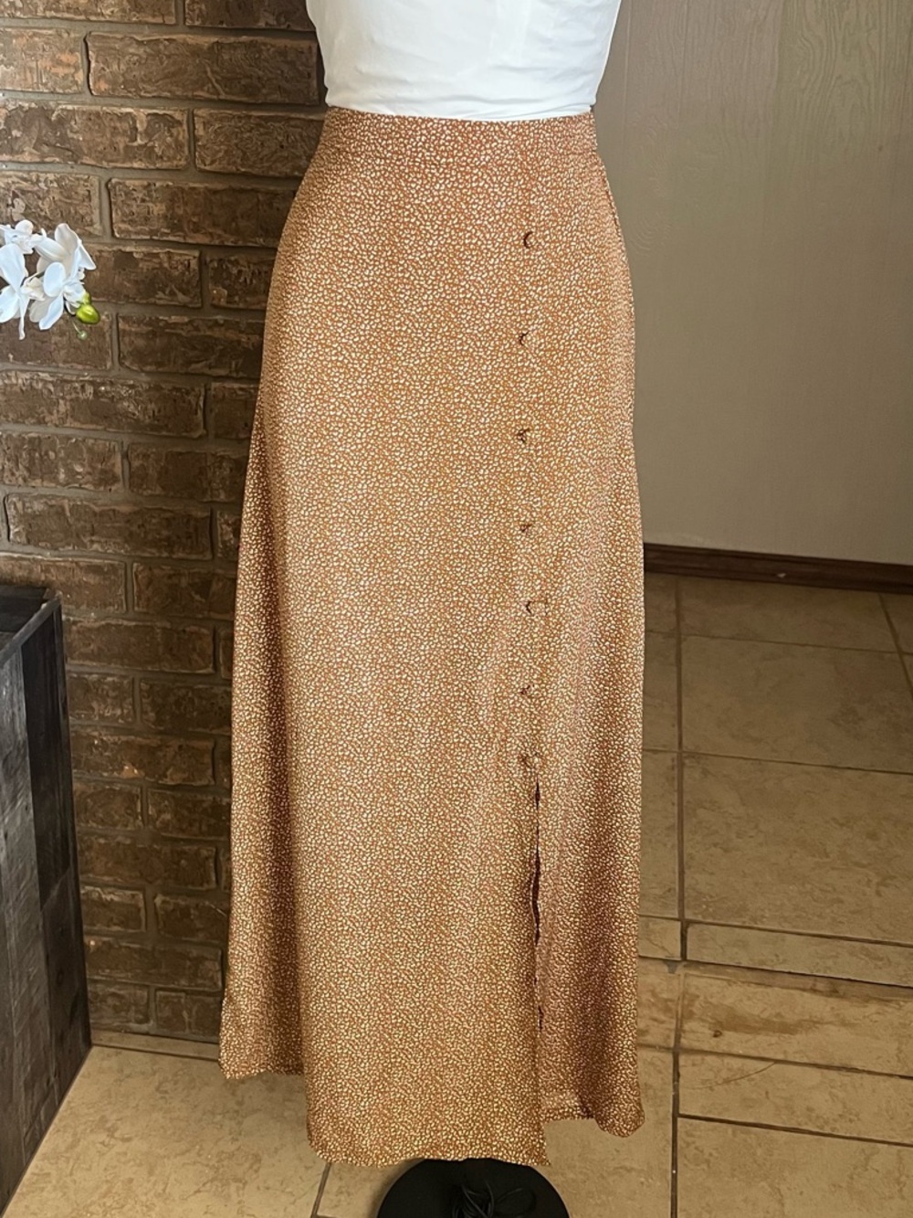 Women's Yellow Printed Maxi Skirt - Lightweight Button-Front